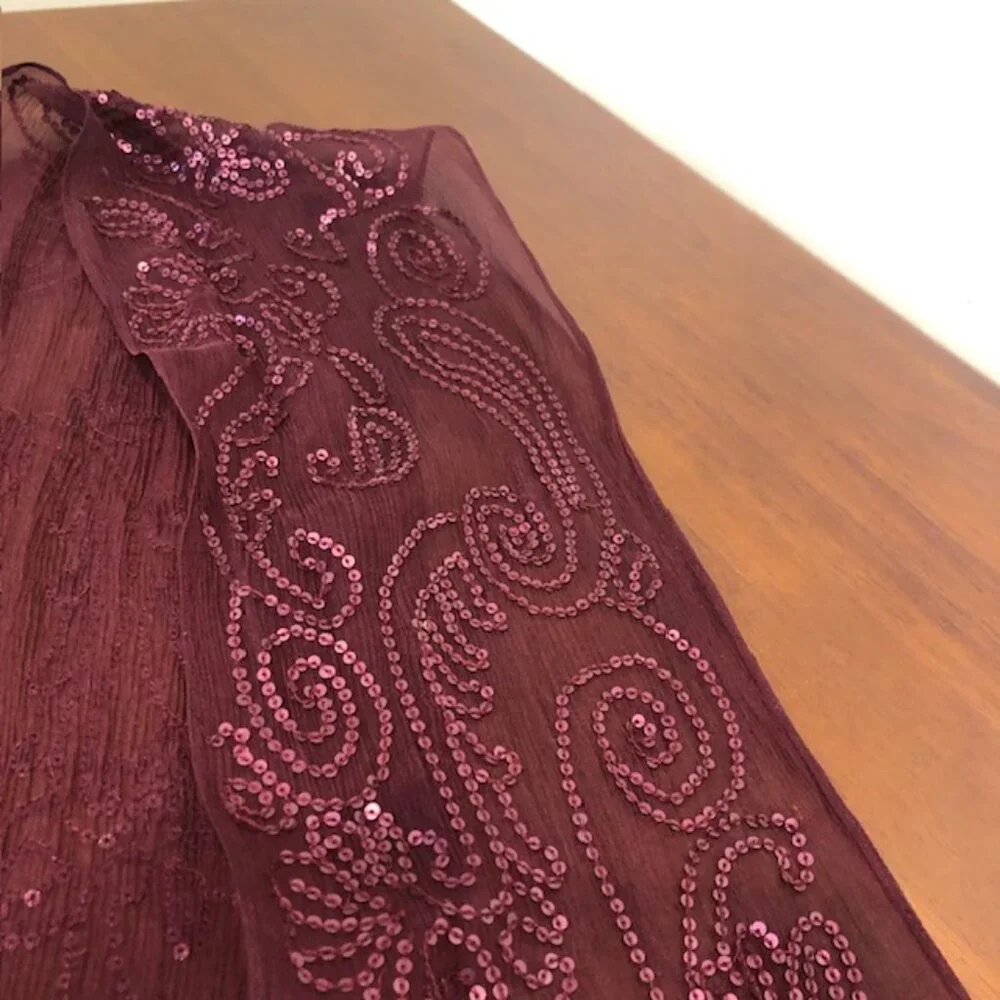 Boho Burgundy Sequins Scarf.